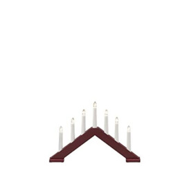 Konstsmide Christmas Lights/Modern Candle Arch/Dark Red Lacquered Wood/Indoor Use (IP20)/230V Indoor/7 Candles with Clear Bulbs/White Cable with On Off Switch