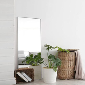 "KIAYACI Full Length Floor Mirror with Stand 47""x16"" Large Wall Mounted Full Body Mirror Horizontal/Vertical Bedroom Mirror Dressing Mirror Aluminum Alloy Frame Silver"