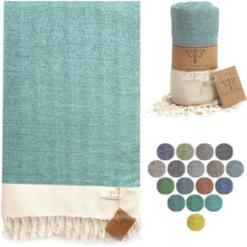 Smyrna Herringbone Series Original Turkish Beach Towel - 100% Cotton, Prewashed, 37 x 71 Inches - Peshtemal and Turkish Bath Towel for SPA, Beach, Pool, Gym and Bathroom (Sea Green)