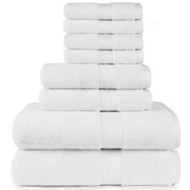 SIMPLI-MAGIC Bath Towel Set, 2 Bath Towels, 2 Hand Towels, and 4 Washcloths, Ring Spun Cotton Highly Absorbent Towels for Bathroom, Shower Towel, White (8 Piece Set)