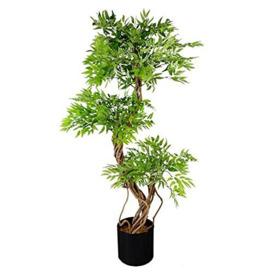 Leaf Realistic Artificial Japanese Fruticosa Ficus Tree, Wood, Green Black, 140cm