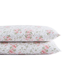Laura Ashley Home - Standard Pillowcase Set, Cotton Sateen Bedding, Smooth & Wrinkle-Resistant (Lilian Coral, 2 Piece)