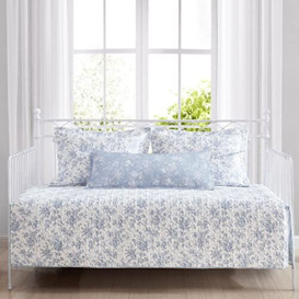 Laura Ashley Home - Daybed Set-Lightweight & Cozy, Reversible, All Season Bedding with Matching Shams and Pillow Cover, Cotton, Blue, Twin