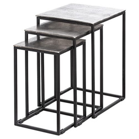 Hill Interiors Farrah Collection Silver Nest of Three Tables, STEEL,Aluminium, Mixed, 61 x 41 x 16.45cm