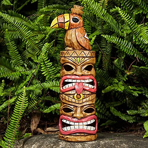 Yiosax Tiki Outdoor Decor - Sculpture for Totem Pole - Large Tiki Garden Statues - Solar Powered Tiki Bar Sign Lamp - Hawaiian Kahuna Tiki Heads Figurines for Walkway/Lawn/Yard/Easter Decorations