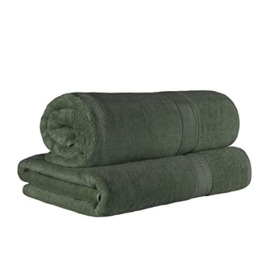 Superior Egyptian Cotton 2-Piece Solid Bath Sheet Set, Bath Sheet 34” x 68”, 800 GSM, 2-Pieces, Forest Green
