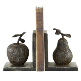 "Deco 79 Metal Fruit Apple and Pear Bookends, Set of 2 5""W, 5""H, Gray"