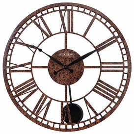 NexTime Large Roman Wall Clock - 50cm - Silent - Openfaced - Metal - Birmingham Brown 3281BR, Black