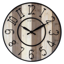 NexTime Large Wall Clock - 50cm - Silent - Wood - Black Metal - Oxford