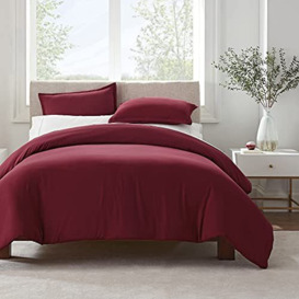 Serta Simply Clean Ultra Soft Hypoallergenic Stain Resistant 3 Piece Solid Duvet Cover Set, Burgundy, King