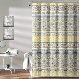 "Lush Decor Nesco Stripe Shower Curtain, 72"" x 72"", Yellow & Gray"