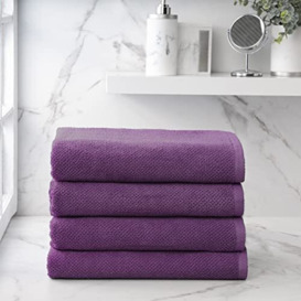 Welhome Franklin Premium - 4 Piece Bath Towel Sets Popcorn Textured Plum Bathroom Towels Hotel & Spa for Soft Absorbent 600 GSM 100% Cotton Linen Set Toallas de Baño, EFRN-TW-04BT-04