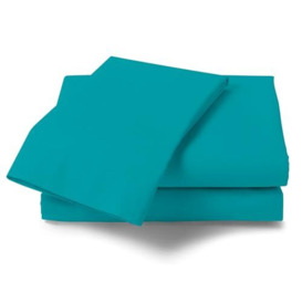 Percale Single Flat Sheet- Non Iron Luxury Bedding Set- Polycotton Easy Care Bed Sheets - Teal
