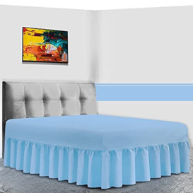 GC GAVENO CAVAILIA Luxurious Frilled Valance Sheet, Plain Dyed Non Iron Polycotton Bed Skirt Bedding, King, Blue