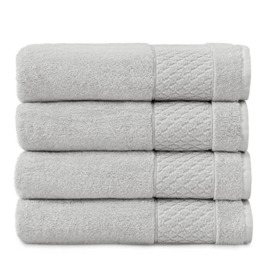 Welhome Hudson Grey Towels - 4 Piece Set - 100% Pure Organic Cotton - Durable & Soft - Plush Hotel & Spa Bathroom Towels - Sustainably Manufactured - Heavyweight - Super Absorbent - Glacier Grey