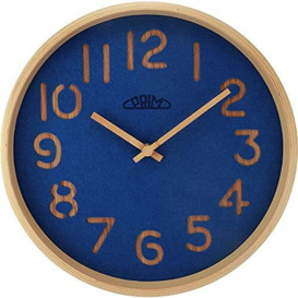 PRIM Organic Soft - C Wooden Wall Clock, Quartz Movement Sweep, with a Fine Carpet Interior, Blue, Wall Decoration, Beautiful Wall Decoration for Any Room, Living Room, Bedroom, Kitchen, Office