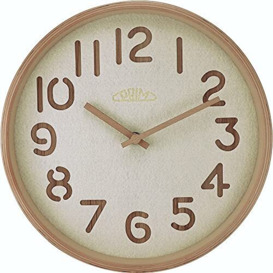 PRIM Organic Soft - C Wooden Wall Clock, Quartz Movement Sweep, with a Fine Carpet Interior, Ivory, Wall Decoration, Beautiful Wall Decoration for Any Room, Living Room, Bedroom, Kitchen, Office