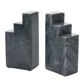 Main + Mesa Geometric Marble Bookends, Black, Set of 2