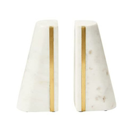 Main + Mesa Geometric Marble Bookends with Brass Inlay, White
