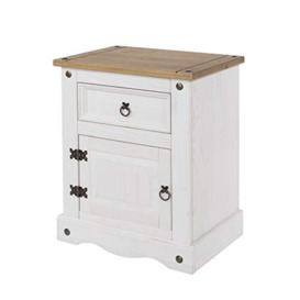 Core Products, Corona White 1 Door and 1 Drawer Bedside Cabinet with Natural Pine Top