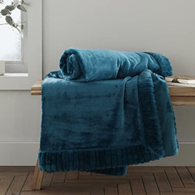Catherine Lansfield Velvet And Faux Fur Soft 150x200cm Blanket Throw Teal Green