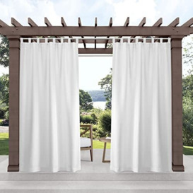 "Exclusive Home Cabana Solid Indoor/Outdoor Light Filtering Hook-and-Loop Tab Top Curtain Panel, 54""x144"", White, Set of 2"