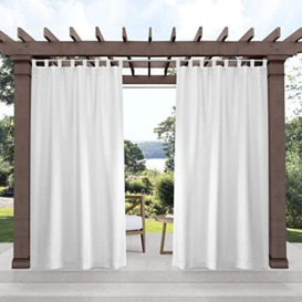 "Exclusive Home Cabana Solid Indoor/Outdoor Light Filtering Hook-and-Loop Tab Top Curtain Panel, 54""x132"", White, Set of 2"