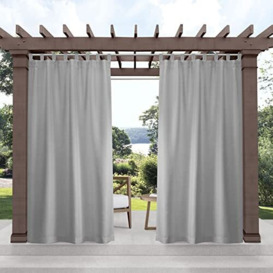 "Exclusive Home Cabana Solid Indoor/Outdoor Light Filtering Hook-and-Loop Tab Top Curtain Panel, 54""x132"", Cloud Grey, Set of 2"