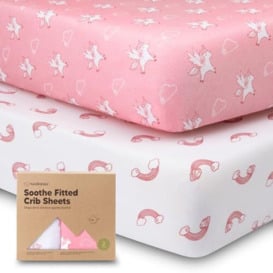Organic Fitted Cot Bed Sheets - 2-Pack Breathable Jersey Cotton Baby Bed Sheets - 120x60 Cot Mattress Fitted Sheet - Fitted Cot Sheets - Baby Cot Sheets - Crib Fitted Sheets (Dreamland)