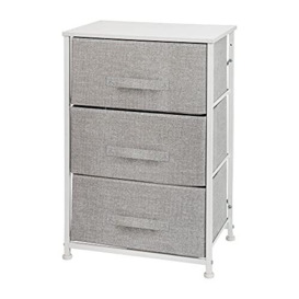 Flash Furniture 3 Wood Top Cast Iron Frame Vertical Storage Dresser with Easy Pull Fabric Drawers, White/Gray