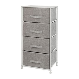 Flash Furniture 4 Wood Top Cast Iron Frame Vertical Storage Dresser with Easy Pull Fabric Drawers, White/Gray