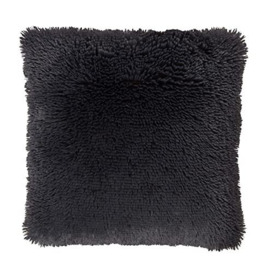 Sleepdown Charcoal Grey Luxury Long Pile Faux Fur Fleece Filled Cushion Bedroom Livingroom Accessory - 45cm x 45cm