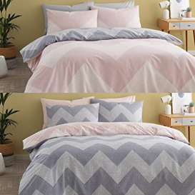 Catherine Lansfield Chevron Geo Two Pack Easy Care Single Duvet Sets Pink & Grey