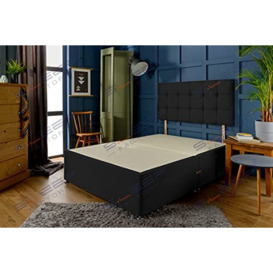 Sleep Factory's Luxury Divan Bed Base in Black Suede with York Headboard 4.0FT (Small Double) 2 Drawers Same Side