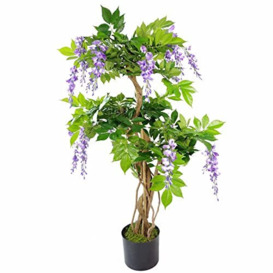 Leaf Design UK Realistic Artificial Flower Plant Tree, Purple Wisteria, 110cm