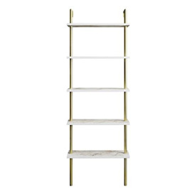 DECOROTIKA Paulina Industrial 5-Tier Bookcase Bookshelf Shelving Unit with Multiple Color Options (Gold and White Marble Effect)