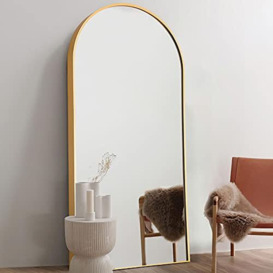 "NeuType 71""x32"" Arched Full Length Mirror Large Arched Mirror Floor Mirror with Stand Large Bedroom Mirror Standing or Leaning Against Wall Aluminum Alloy Frame Dressing Mirror, Gold"