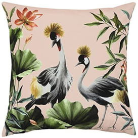 Evans Lichfield Cranes Outdoor Polyester Filled Cushion, Blush/Forest, 43 x 43cm