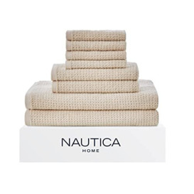 Nautica - 8pc Bath Towels Set, Highly Absorbent & Quick Dry Towel, Stylish Bathroom Decor & Dorm Room Essentials (Oasis Beige, 8 Piece)