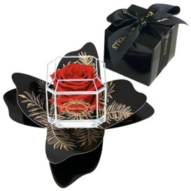 A 100% Real Rose That Lasts Years - Eternal Petals, Handmade in UK – Gold Solo + Gift Wrapping (Red)