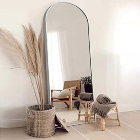 "NeuType Arched Full Length Mirror Standing Hanging or Leaning Against Wall, Oversized Large Bedroom Mirror Floor Mirror Dressing Mirror, Aluminum Alloy Thin Frame, Silver, 65""x22"""