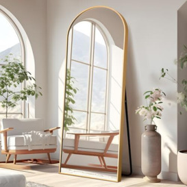 NeuType Arched Full Length Mirror 163x54cm Standing Hanging or Leaning Against Wall, Oversized Large Bedroom Mirror Floor Mirror Dressing Mirror, Aluminum Alloy Thin Frame, Gold