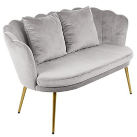 RayGar Genesis Flora 2 Seater Sofa Loveseat Couch With Golden Chrome Finish Metal Tube Legs (Silver Grey)