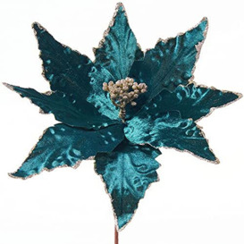 WeRChristmas Artificial Poinsettia Christmas Tree Flower Decoration, Turquoise, 28 cm