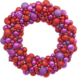 WeRChristmas Bauble Wreath, Red and Pink, 60 cm