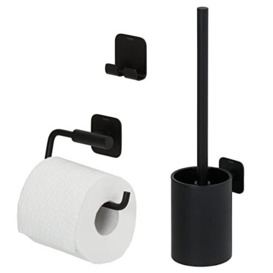 Tiger Colar Toilet Accessories Set - Toilet Brush and Holder - Toilet Roll Holder without Cover - Towel Hook - Black
