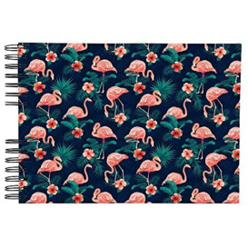 Exacompta - Ref 16703E - Flamingo Spiralbound Photo Album - 320 x 220mm in Size, 50 Black Pages, Holds Up To 150 Photos - Glossy Laminated Flamingo Print Cover