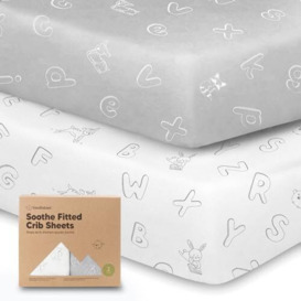 Organic Fitted Cot Bed Sheets - 2-Pack Breathable Jersey Cotton Baby Bed Sheets - 120x60 Cot Mattress Fitted Sheet - Fitted Cot Sheets - Baby Cot Sheets - Crib Fitted Sheets (ABC Land Cloud)