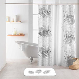 Douceur d'Intérieur White Silver Shower Curtain with Hooks 180 x 200 cm