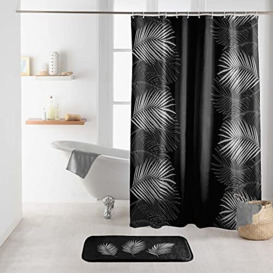Douceur d'interieur ORBELLA Shower Curtain with Hooks, Black/Silver, 180 x 200 cm